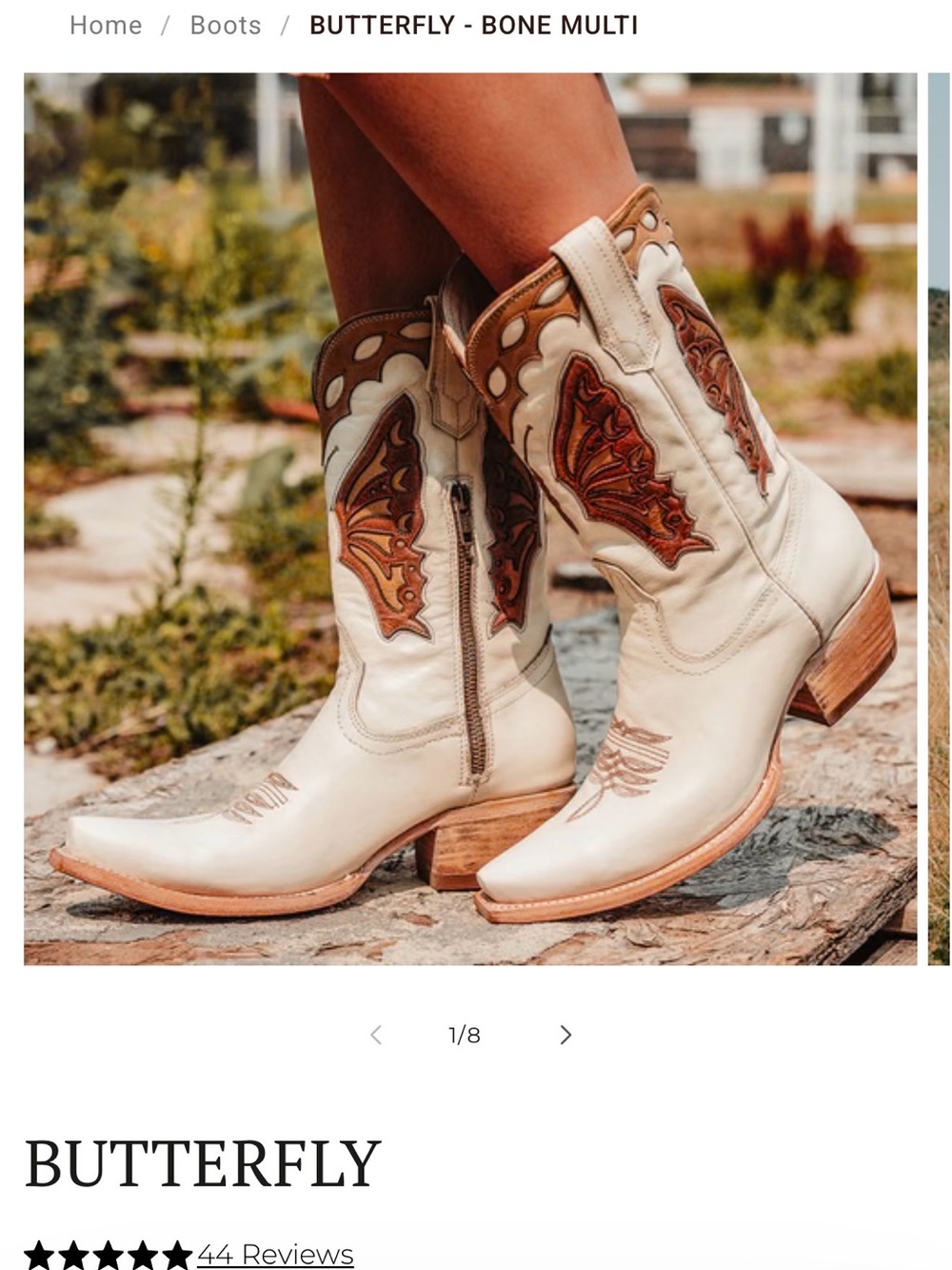 Freebird Butterfly Cream Western Boots with Brown Butterfly Embroidery